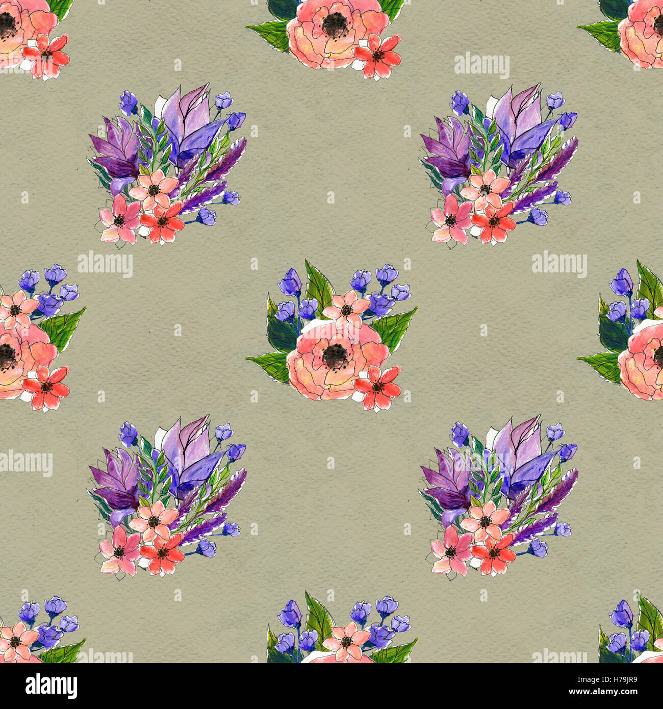 Seamless pattern with colorful flowers Stock Photo - Alamy