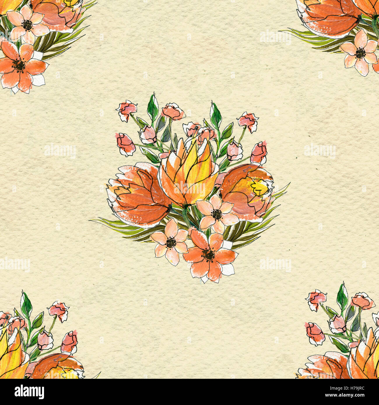 Seamless pattern with colorful flowers Stock Photo - Alamy