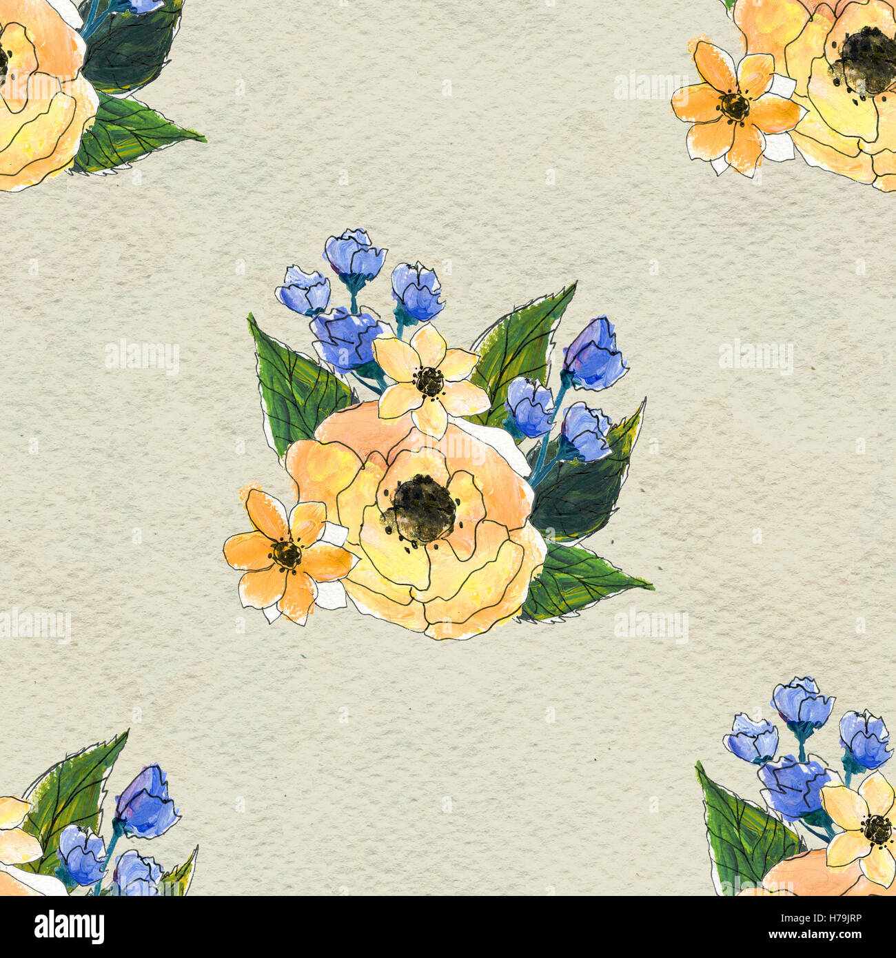 Seamless pattern with colorful flowers Stock Photo - Alamy