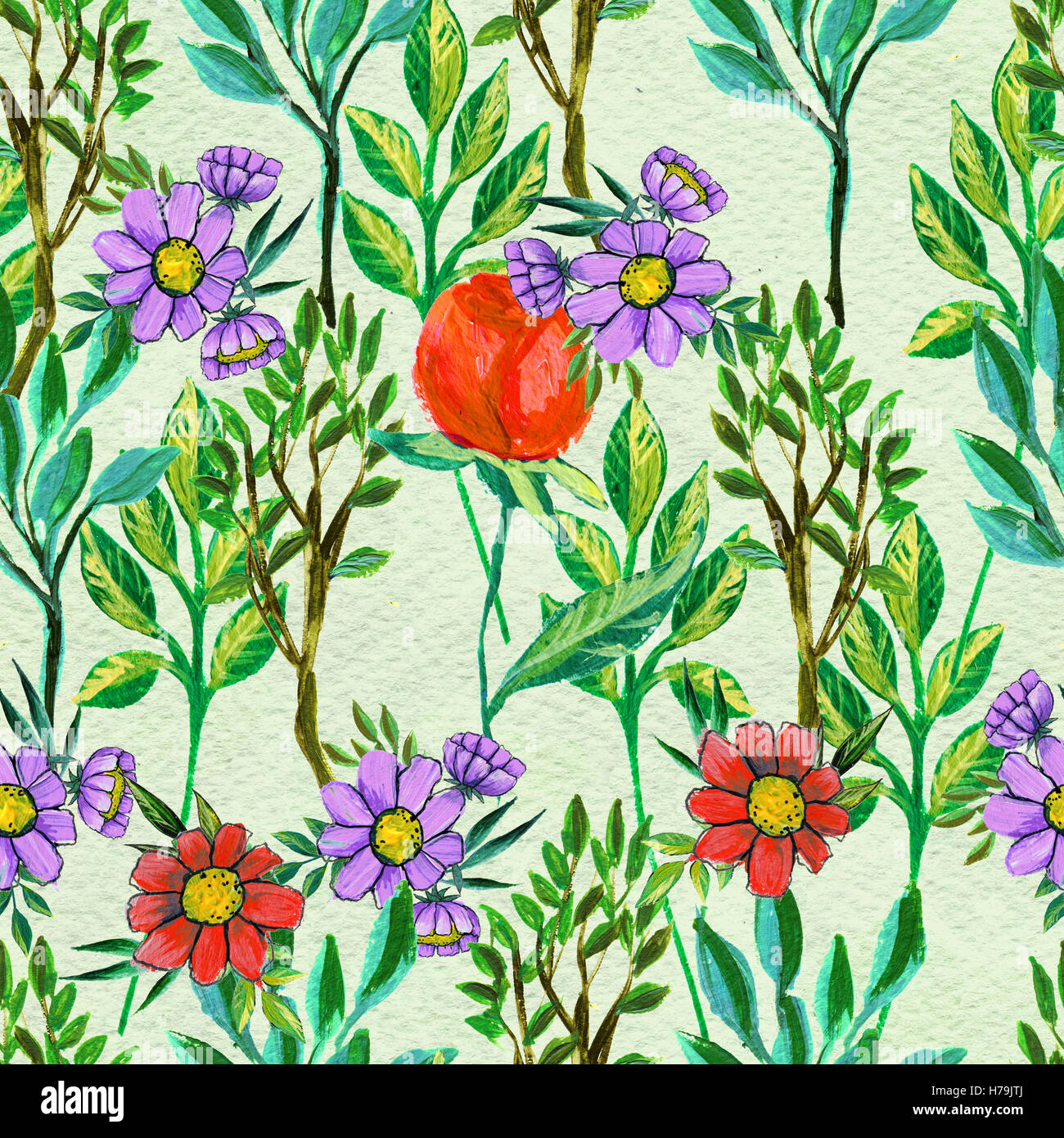 Seamless pattern with colorful flowers Stock Photo - Alamy