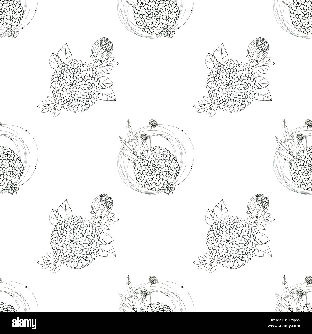 Seamless floral with abstract black and white flowers Stock Photo - Alamy