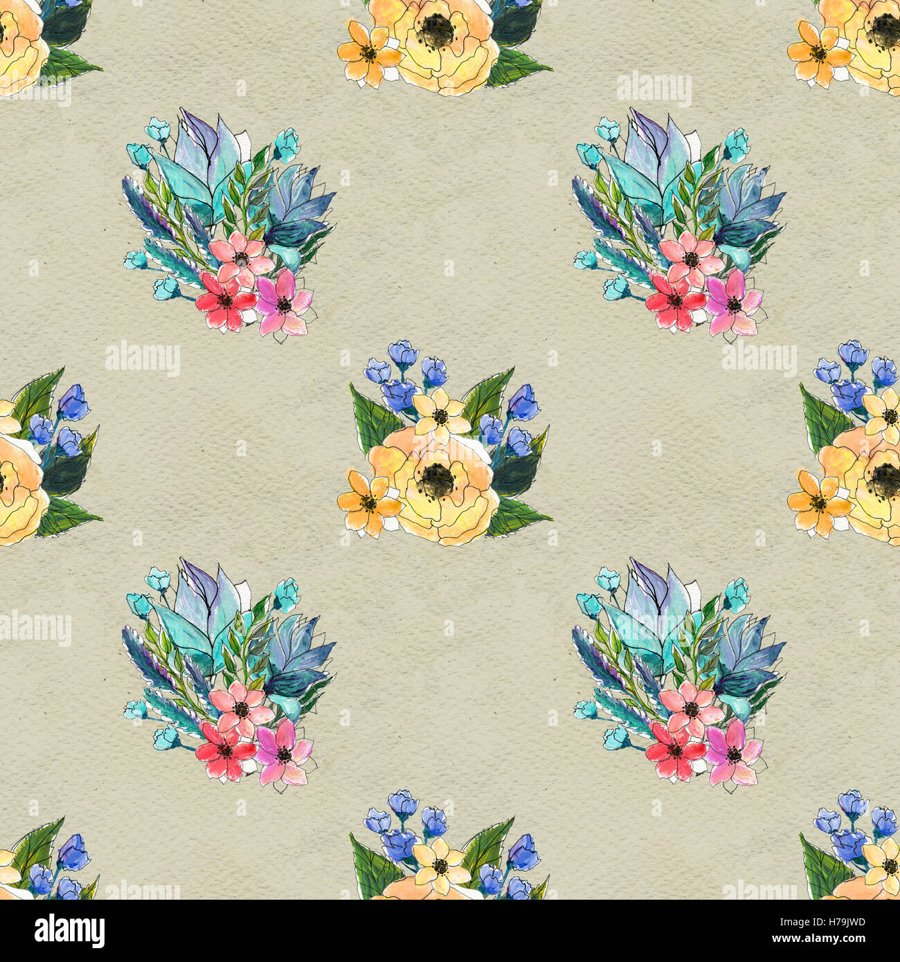Seamless pattern with colorful flowers Stock Photo - Alamy