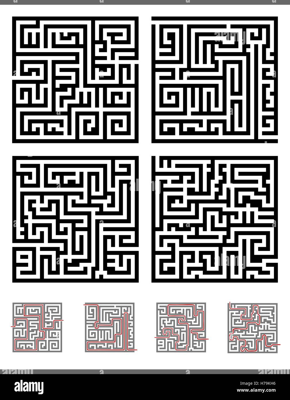 Illustration of Black and White Mazes or Labyrinths Activity Games Set ...
