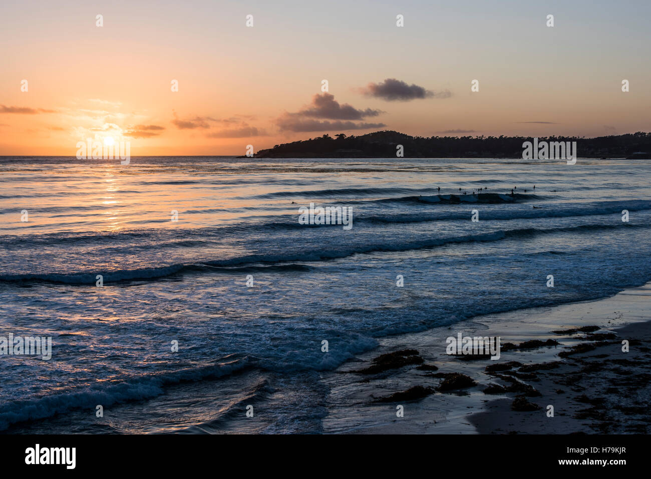 Ocean Sunset in Carmel California Stock Photo