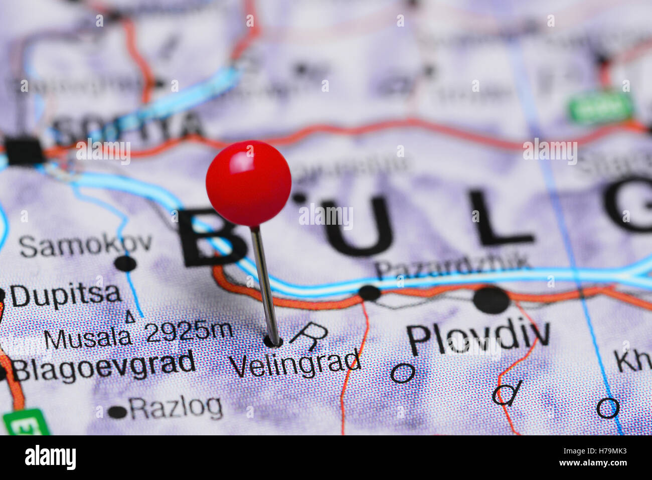 Velingrad pinned on a map of Bulgaria Stock Photo - Alamy