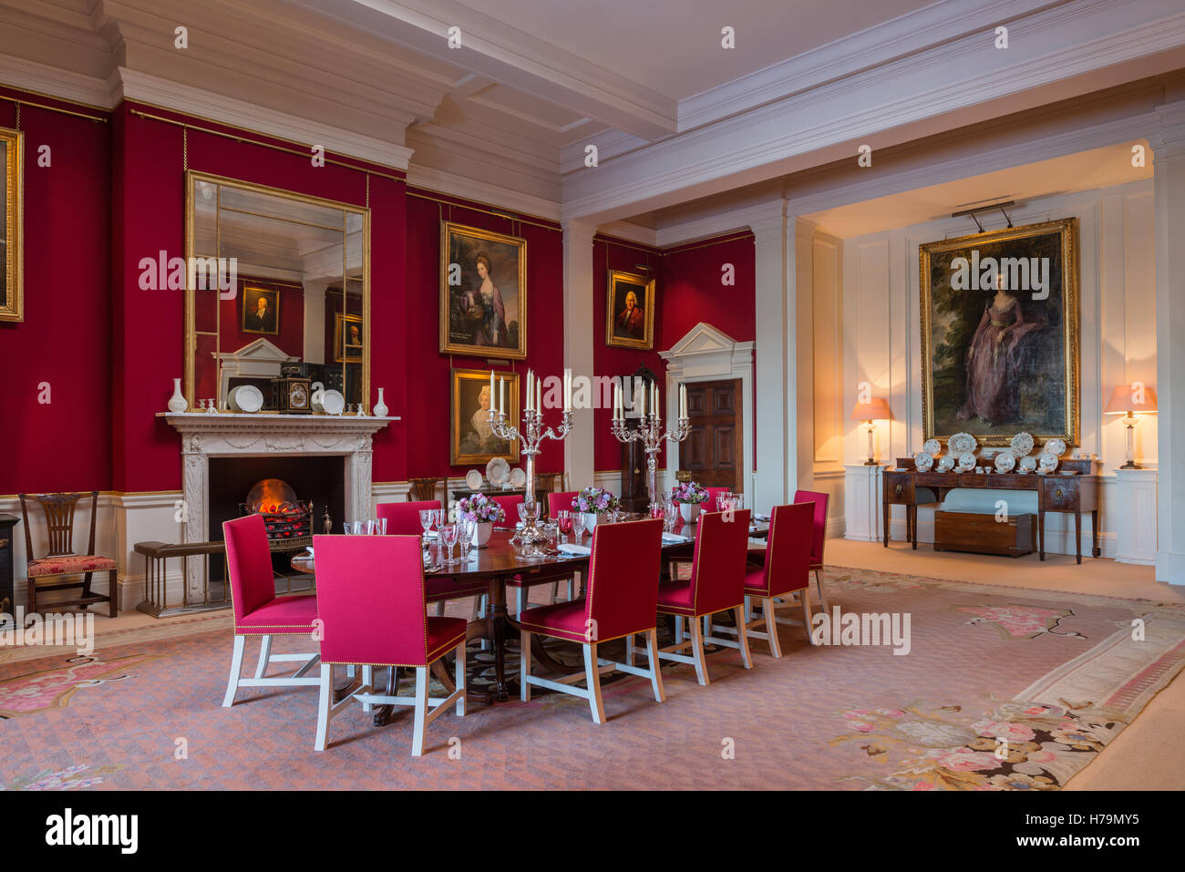 Red dining room in 18th century Dumfries house, Ayrshire, Scotland Stock Photo