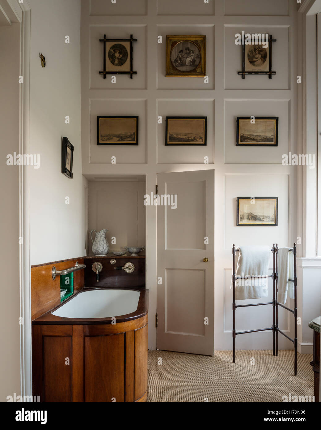 Artwork and wooden bath in 18th century Dumfries house, Ayrshire, Scotland Stock Photo