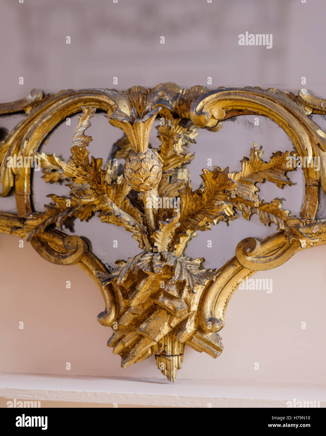 Carved wooden ornament in 18th century Dumfries house, Ayrshire, Scotland Stock Photo