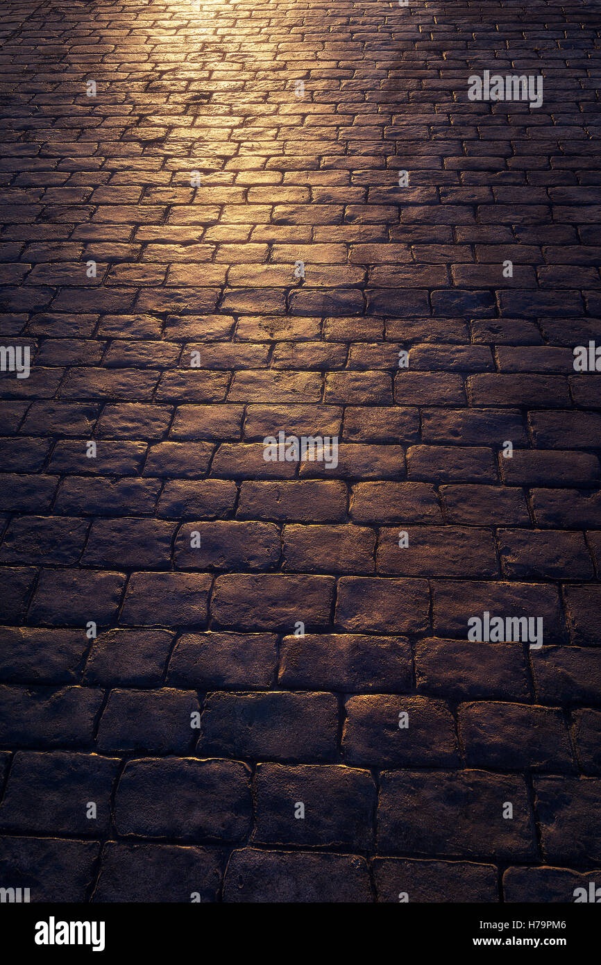 texture of cobblestone at the night Stock Photo