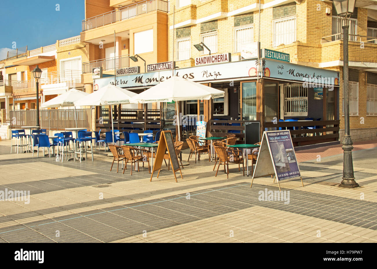 Los Alcazares, Cafe, Mar Menor Bay, Murcia Region, Costa Calida, Spain, Europe Stock Photo