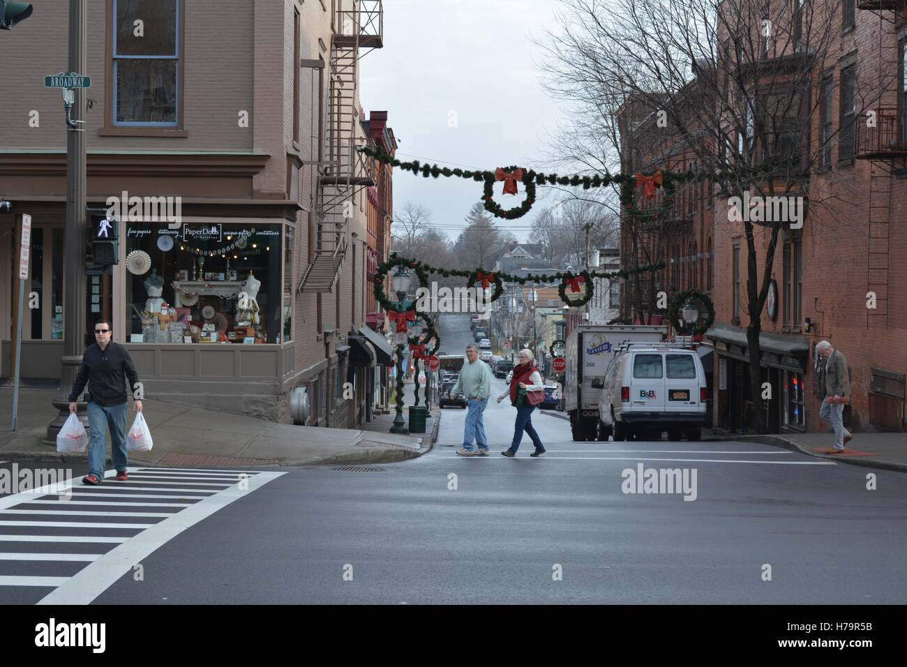 Downtown Saratoga Springs in Upstate New York at Christmas time Stock