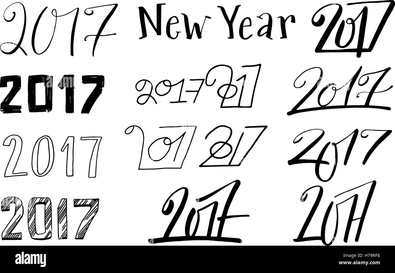 New year 2017 lettering set Stock Vector