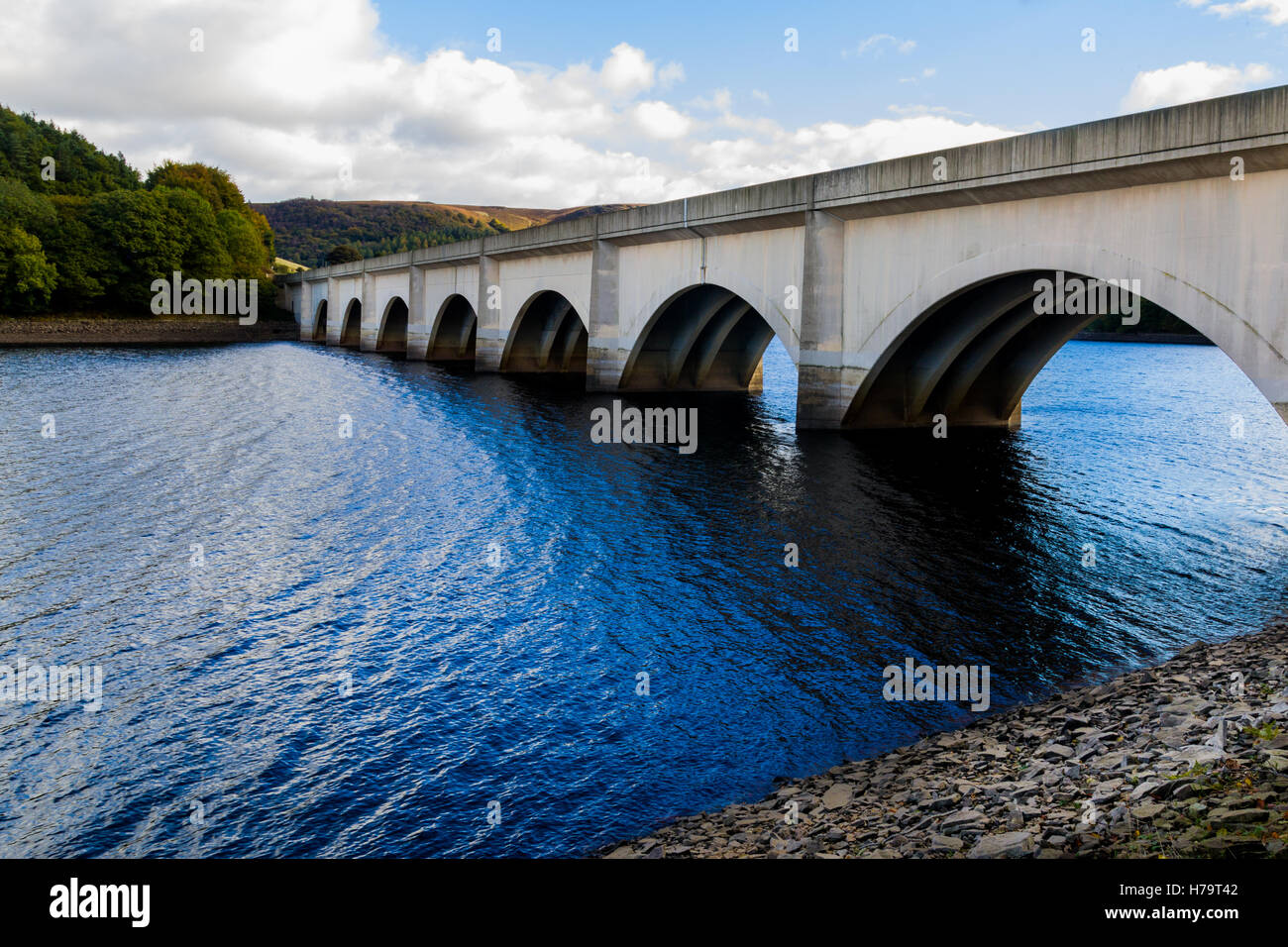 Ladybower Reservoir at Bamford in the county of Derbyshire. Stock Photo
