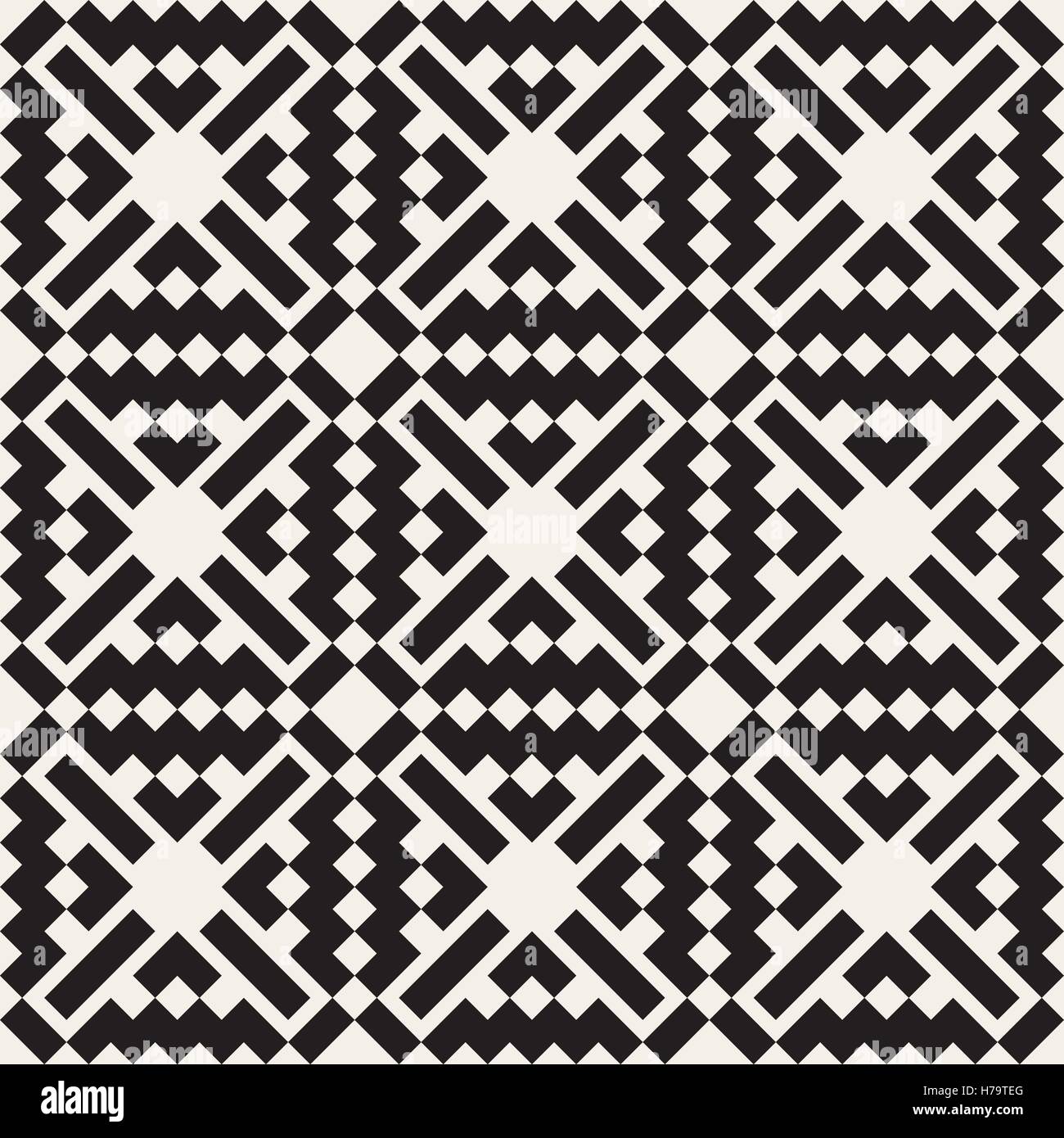 Vector Seamless Black And White Simple Cross Square Ethnic Pattern ...