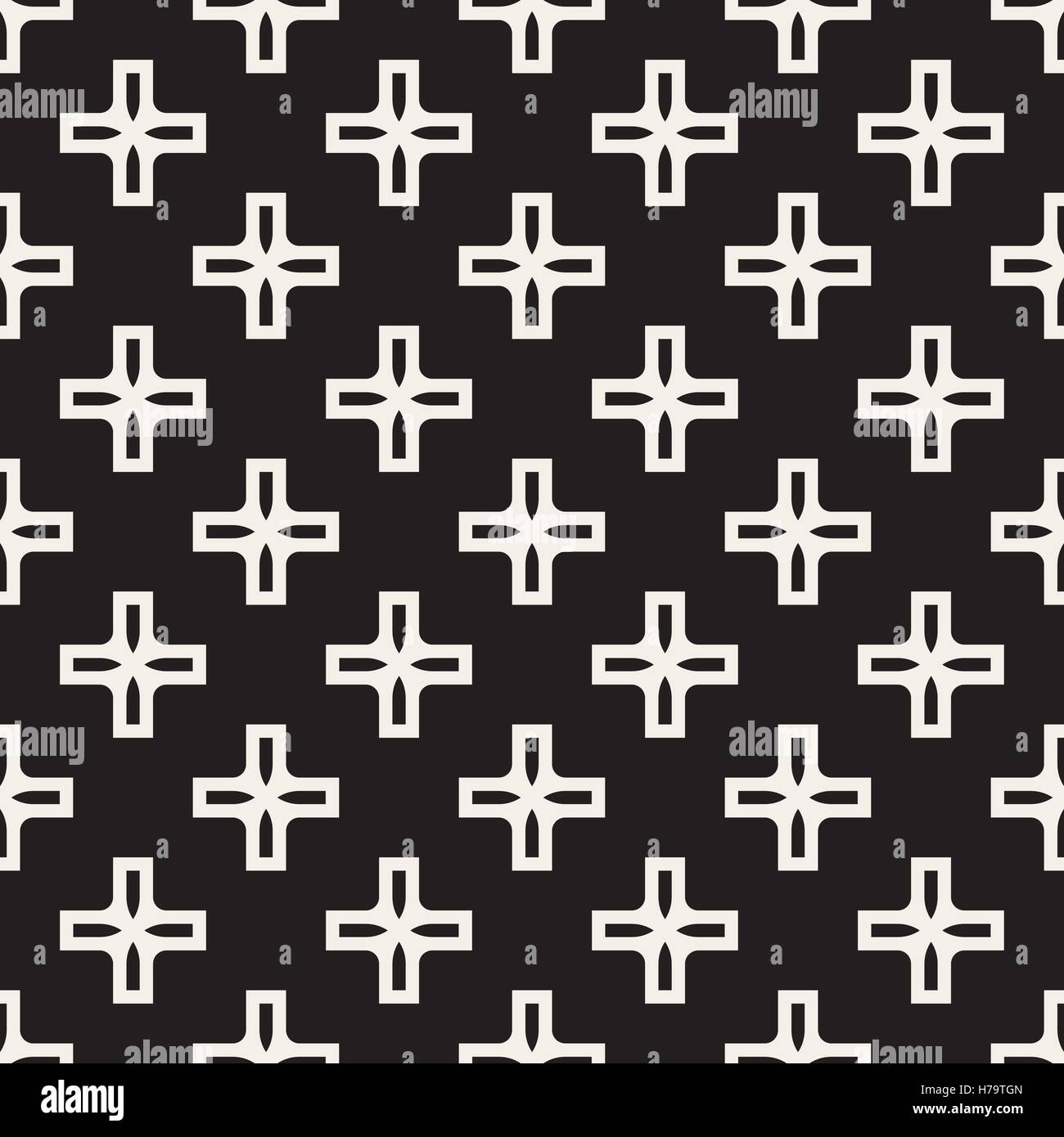 Vector Seamless Black And White Simple Cross Square Pattern Stock Vector