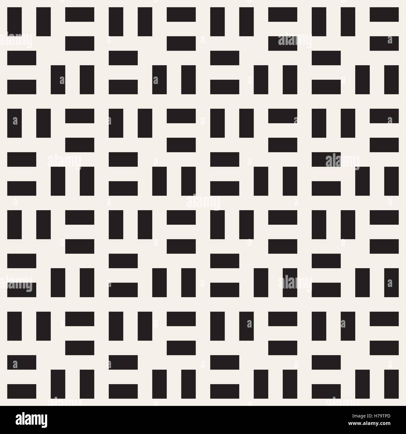 Vector Seamless  Black and White Rectangle Square Grid Simple Geometric Pattern Stock Vector