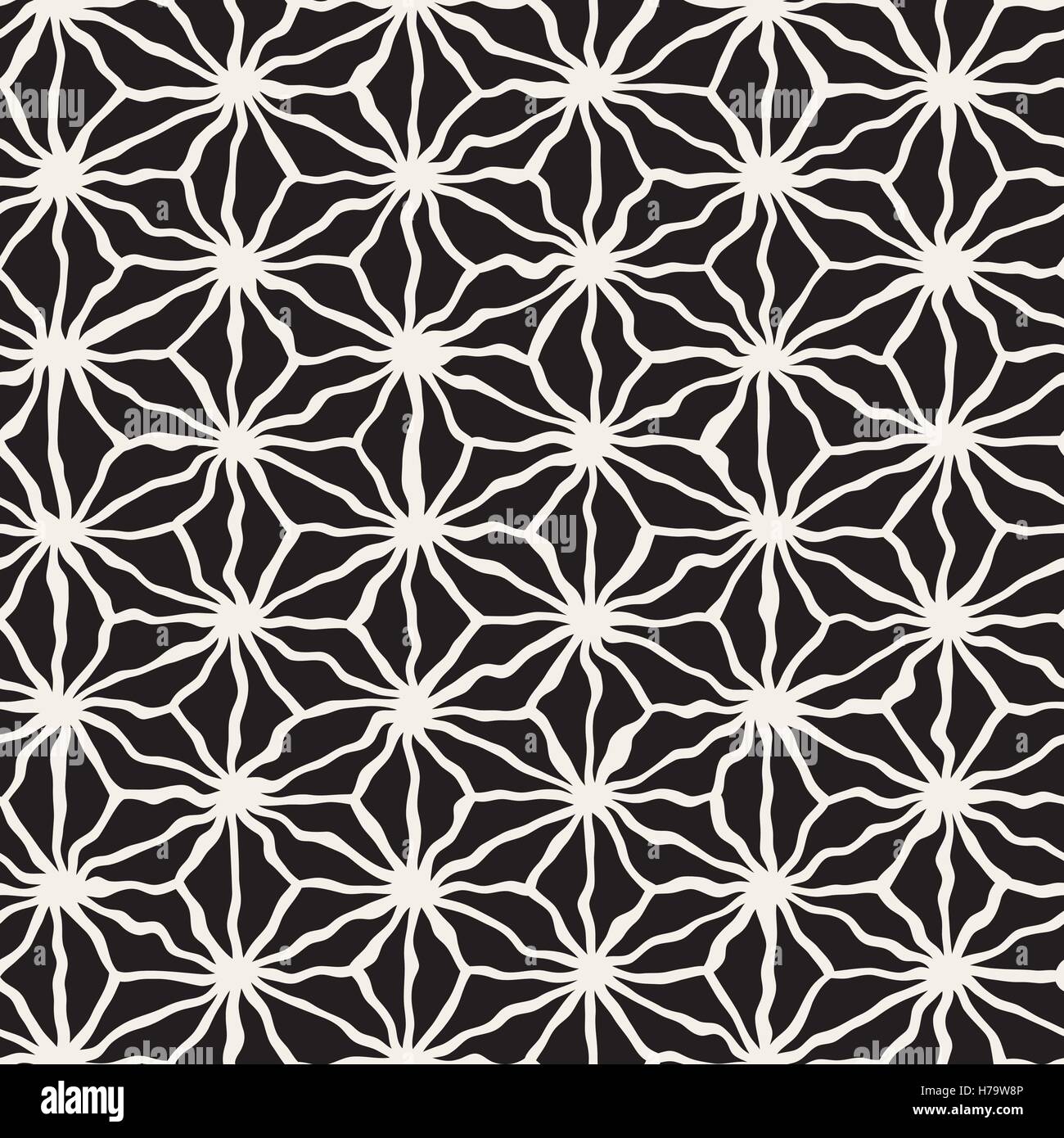 Vector Seamless Black and White Hand Drawn Triangle Star Line Grid ...