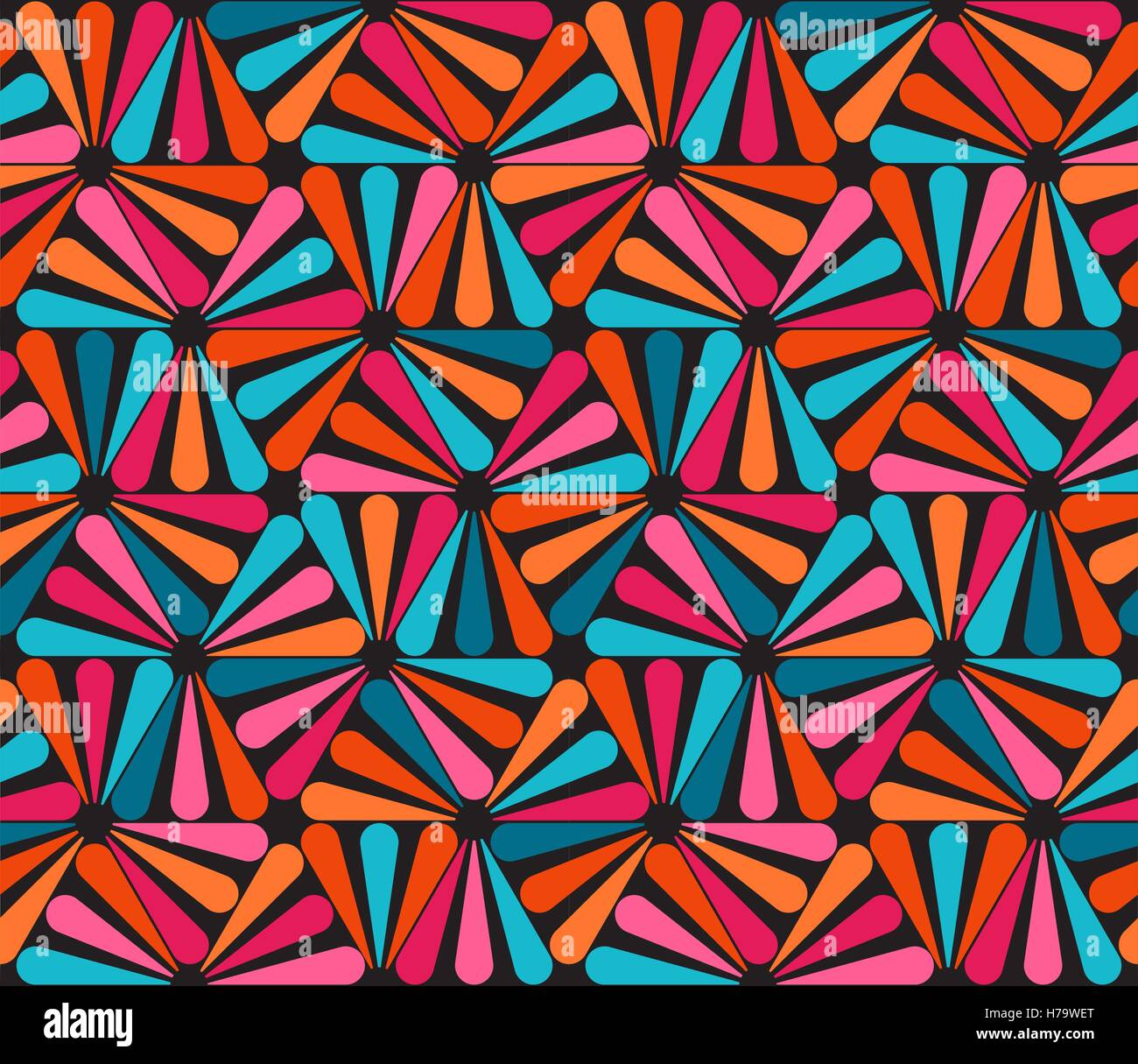 Vector Seamless Pink Blue Orange Rounded Triangle Lines Color Pattern Stock Vector