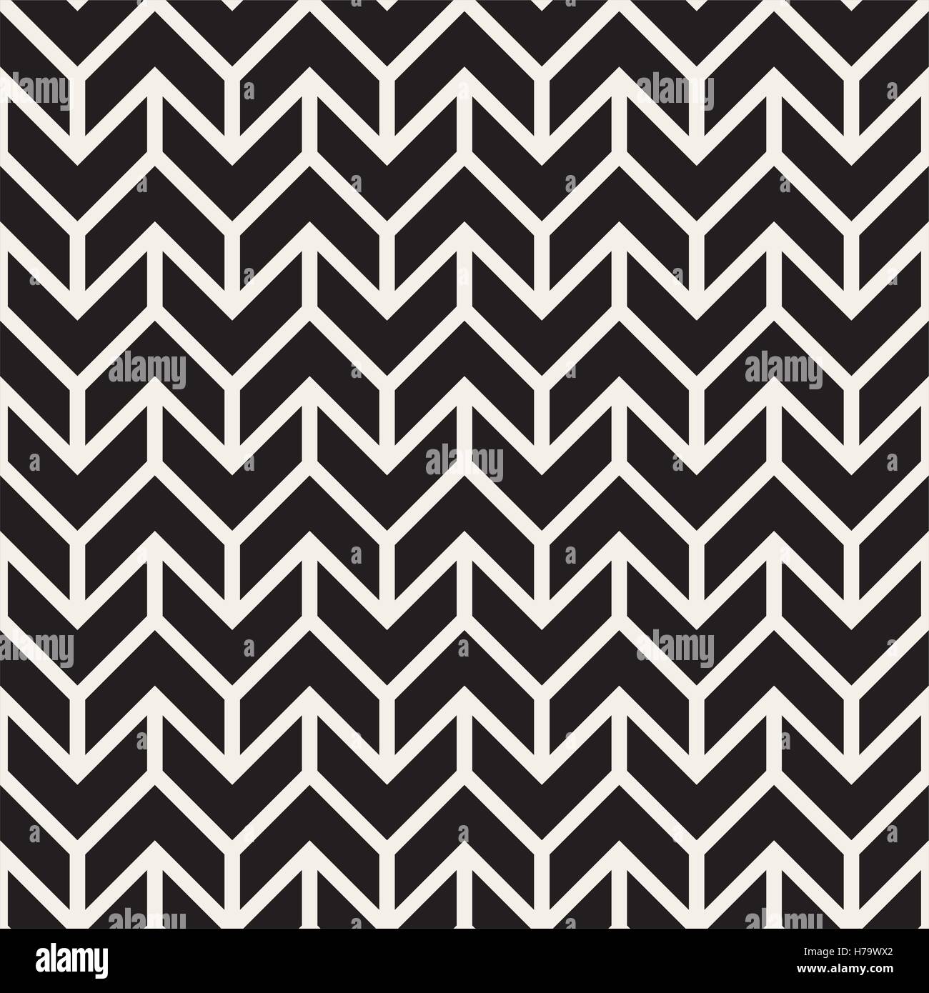 Vector Seamless Black and White Geometric Chevron Line Tiling Pattern