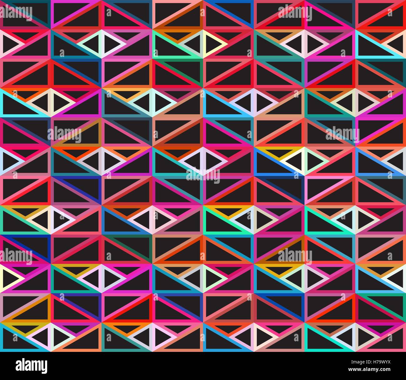 Vector Seamless Dark Isometric Blocks  Colorful Outline Grid   Geometric Tiling  Pattern Stock Vector