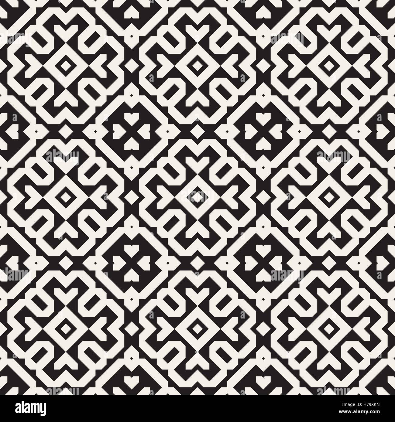 Vector Seamless Black And White Ethnic Geometric Blocks Pattern Stock ...