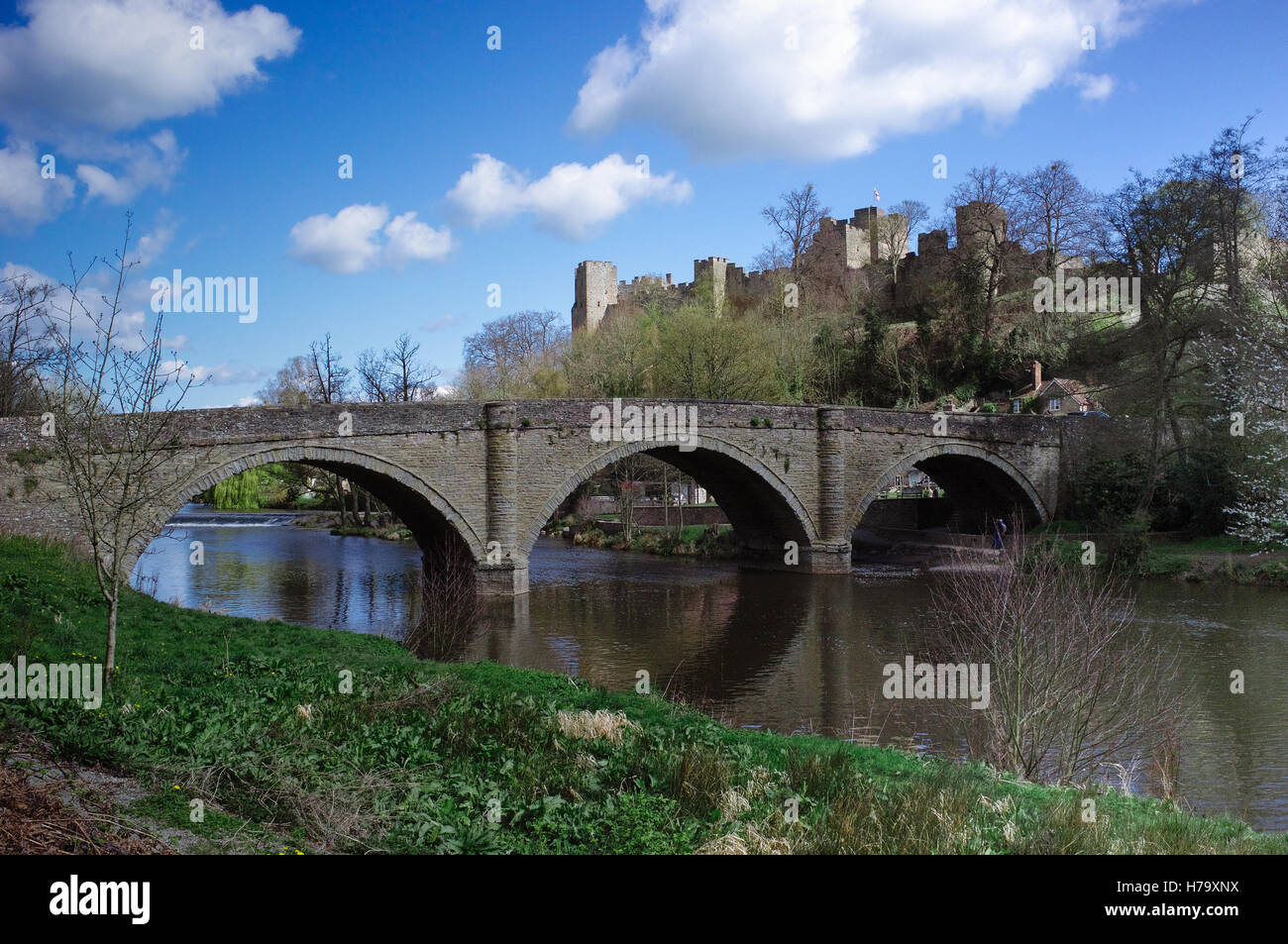 View of Dinham Bridge, Ludlow, with Ludlow Castle in the background