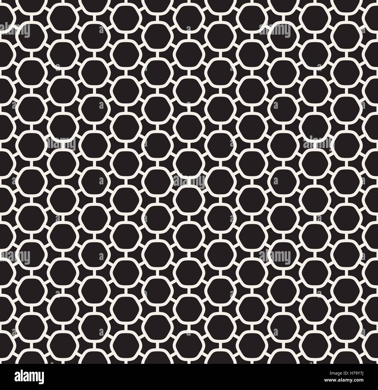 Rounded Hex Pattern Vector Seamless Black and White Rounded Hexagon Line Connected Grid ...