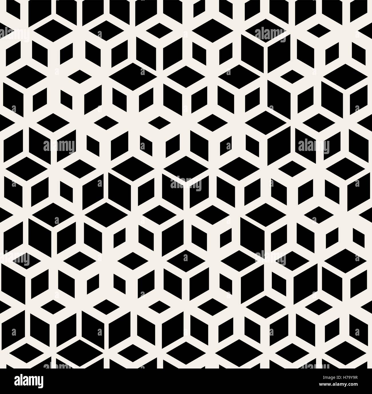 Vector Seamless Black and White Random Size Rhombus Grid Pattern Stock Vector