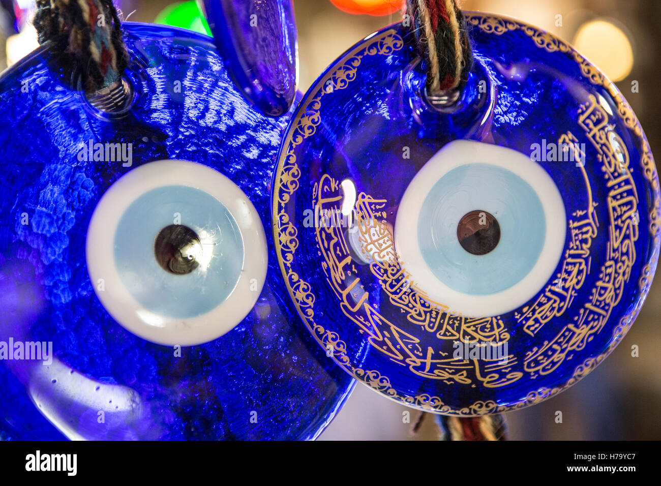 two blue evil eyes at the bazaar Stock Photo