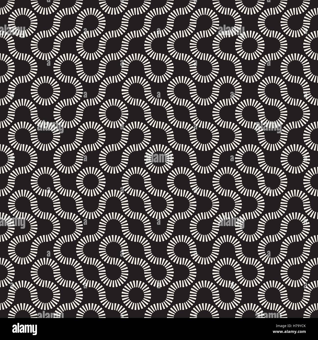 Vector Seamless Black and White Rounded Circle Maze Dash Line Truchet Pattern Stock Vector