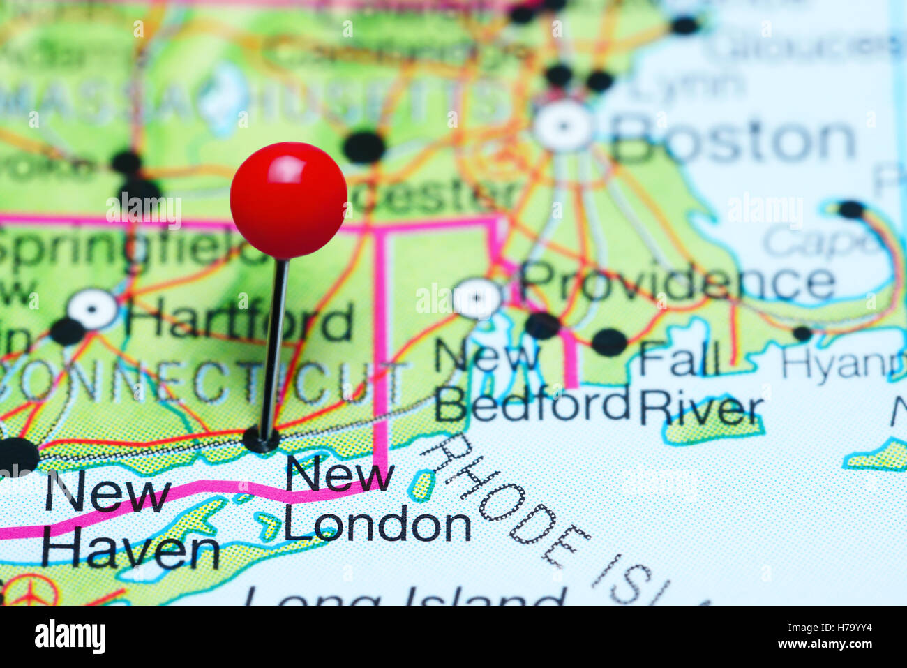 New London pinned on a map of Connecticut, USA Stock Photo