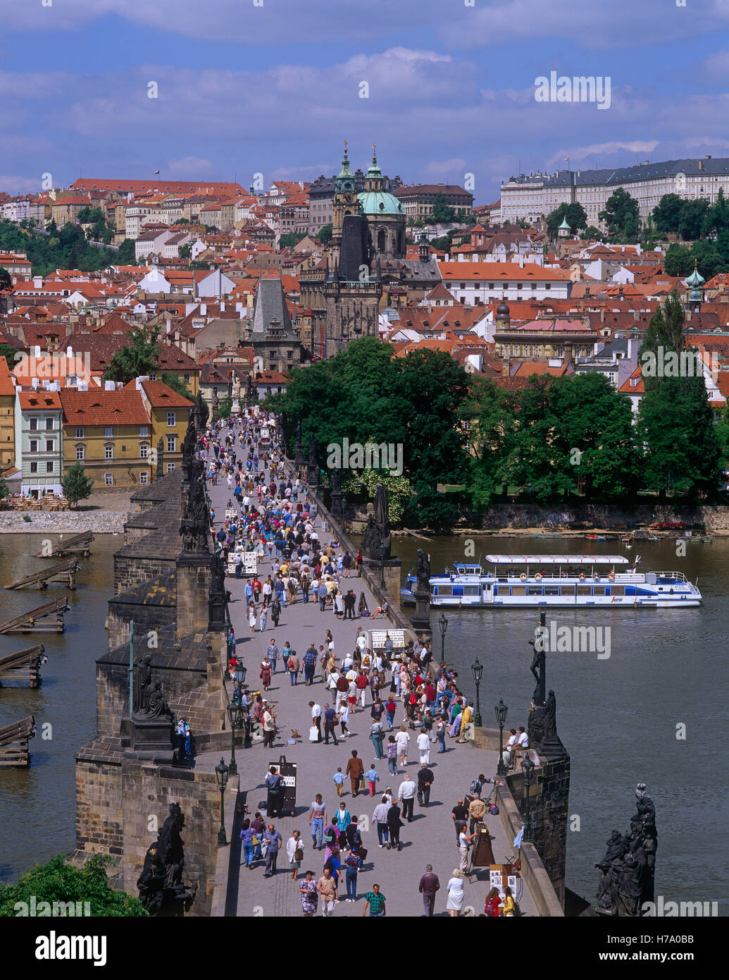 Tourists on Charles Bridge, Prague, Czech Republic. Stock Photo