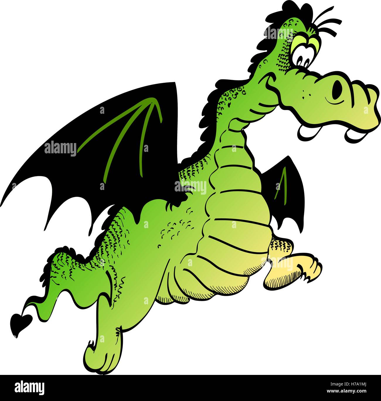 Bright green funny cartoon dragon isolated on a white background. Stock Vector
