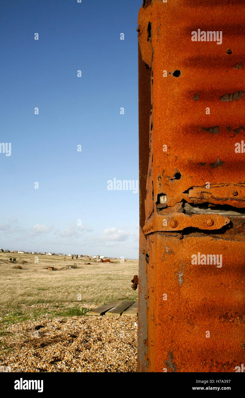 Rusty shed at Dungeness, Kent, UK Stock Photo