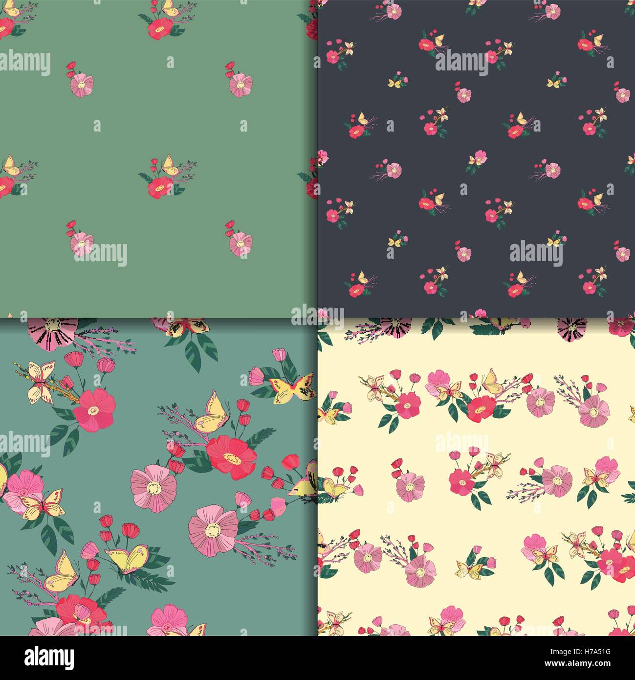 Seamless Vintage Wildflowers Pattern Set Stock Vector Image & Art - Alamy
