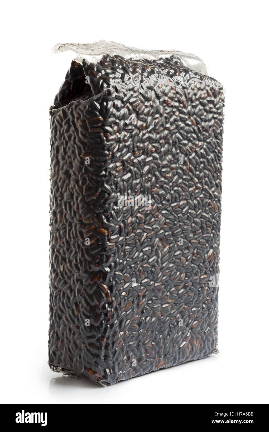 Vacuum packed Nerone black long grain rice isolated on white Stock