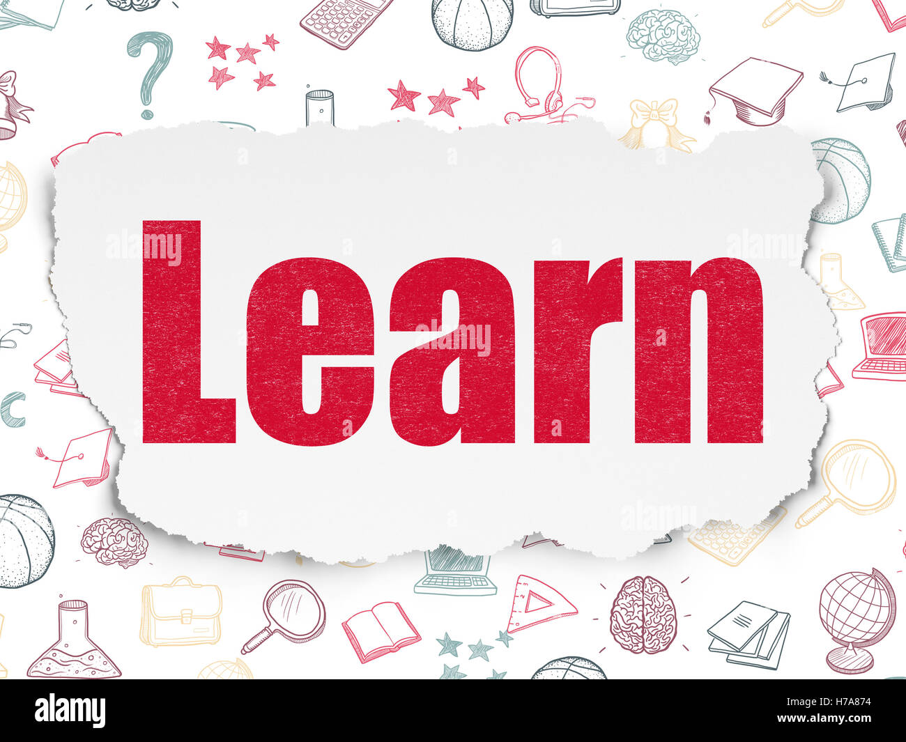 Studying concept: Learn on Torn Paper background Stock Photo - Alamy