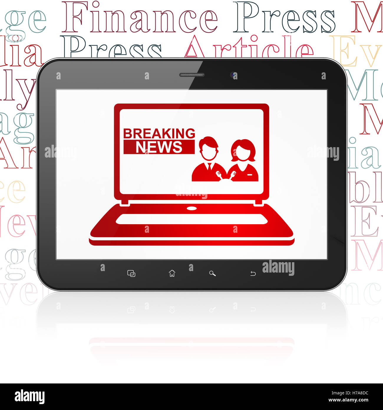 News concept: Tablet Computer with Breaking News On Laptop on display ...