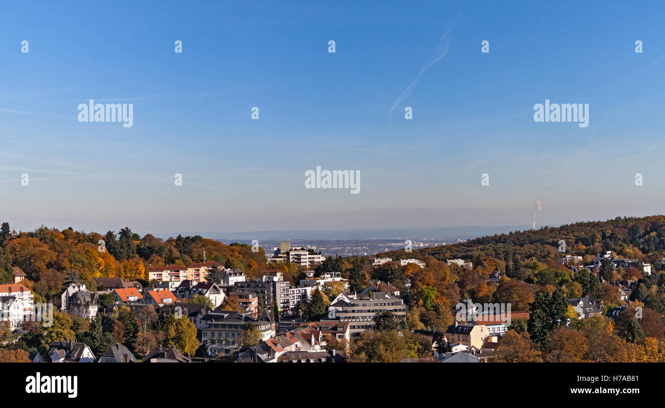 View from the castle ruin Koenigstein to the autumnal Rhein Main Ebene, Hesse, Germany Stock Photo