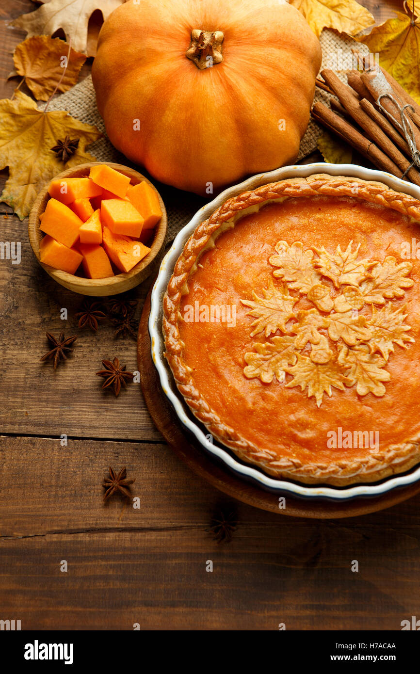 Traditional american homemade pumpkin pie Stock Photo