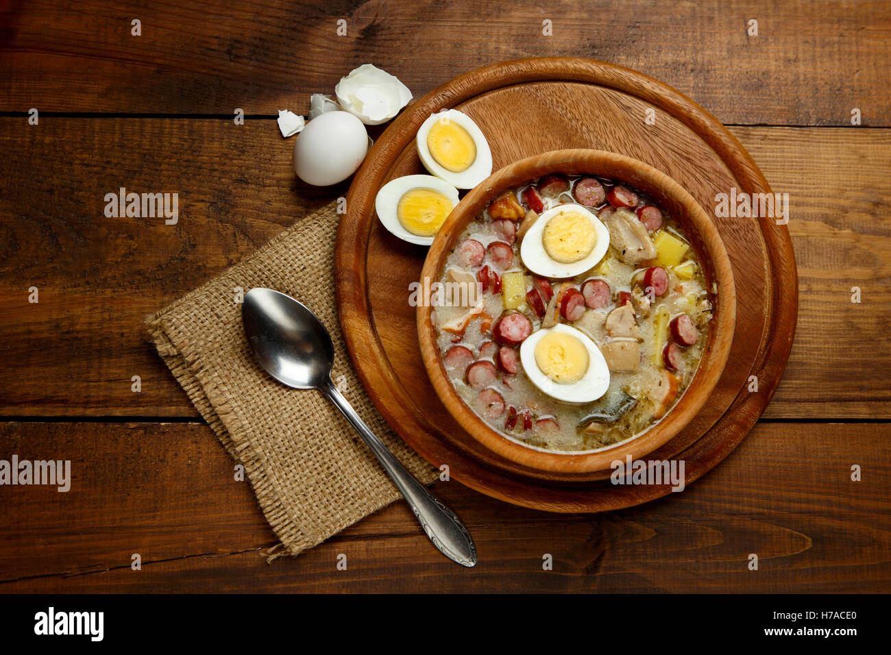 Traditional polish Easter soup Zurek Stock Photo