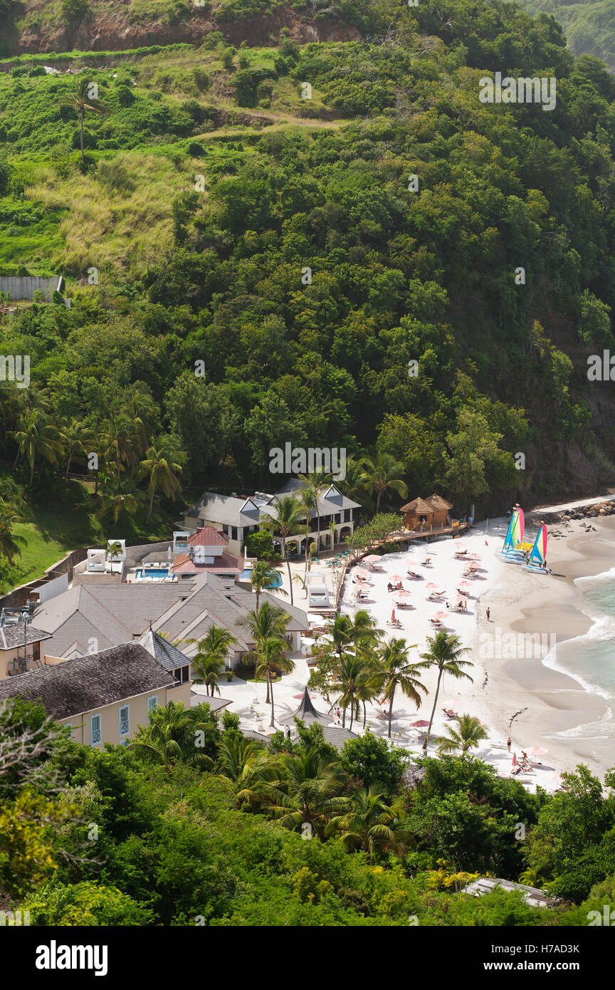 Private beach resort on Caribbean island of St Lucia Stock Photo