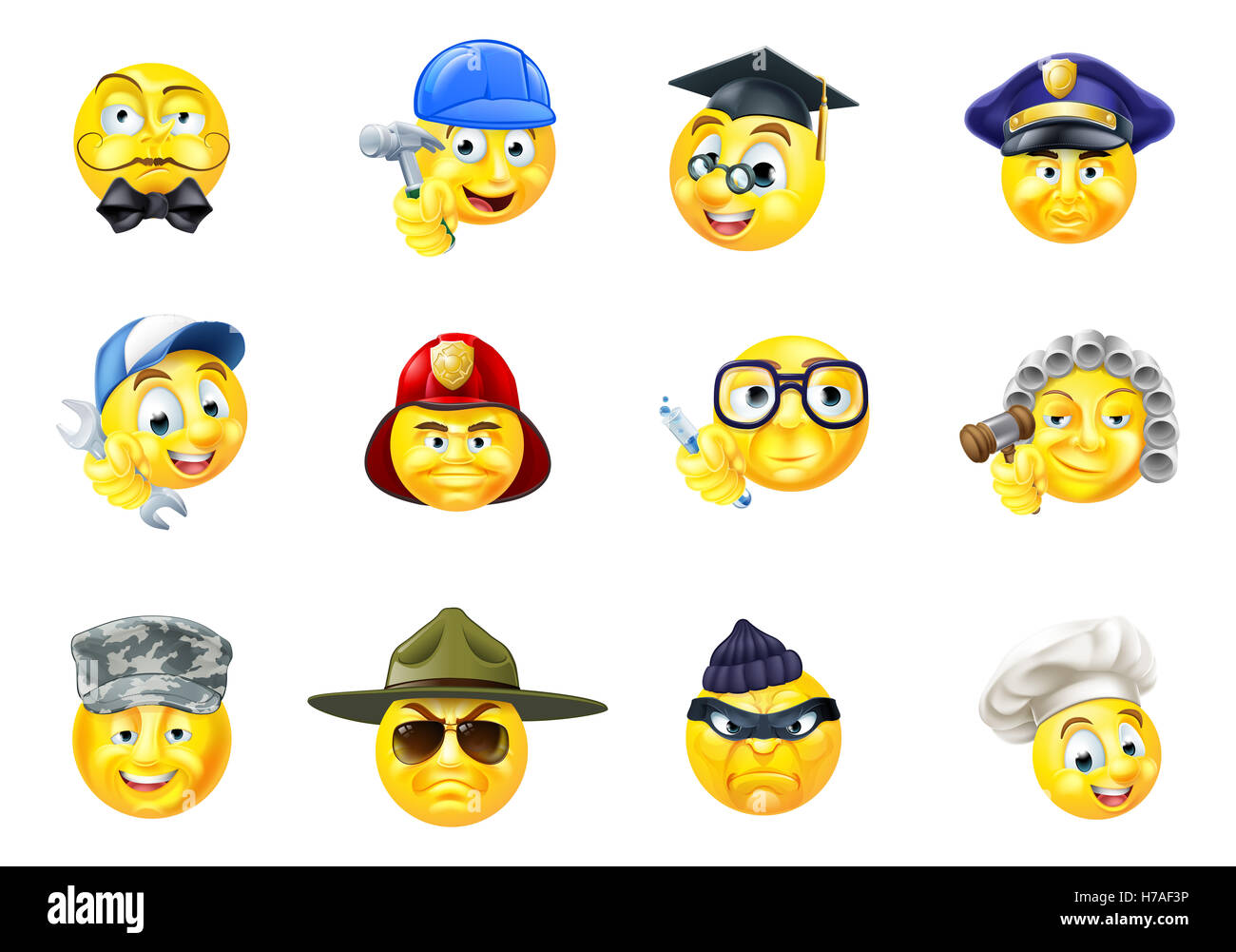 A Set Of Emoji Emoticon Cartoon Character Face Icons Of Different