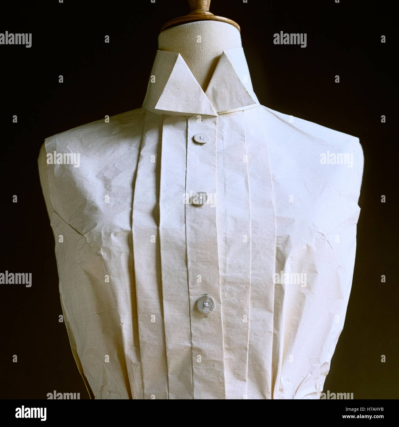 Victorian style shirt with starched collars, historical replica paper dress by Isabelle de Borchgrave Stock Photo
