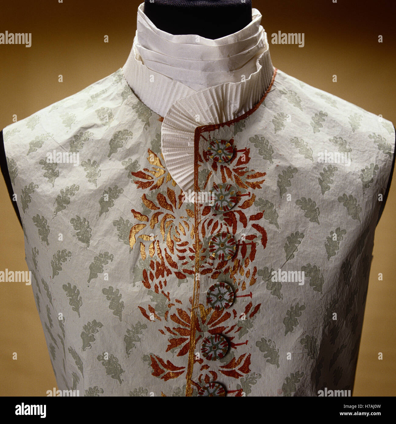 Waistcoat with foliate motif and collar detail, historical replica made of paper by Isabelle de Borchgrave Stock Photo