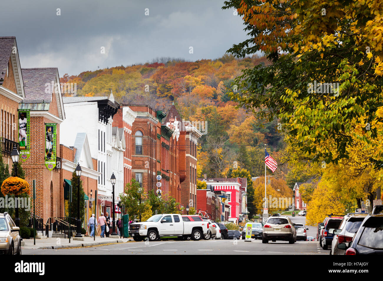 Autumn, Main Street, Cooperstown, New York State, USA. Stock Photo