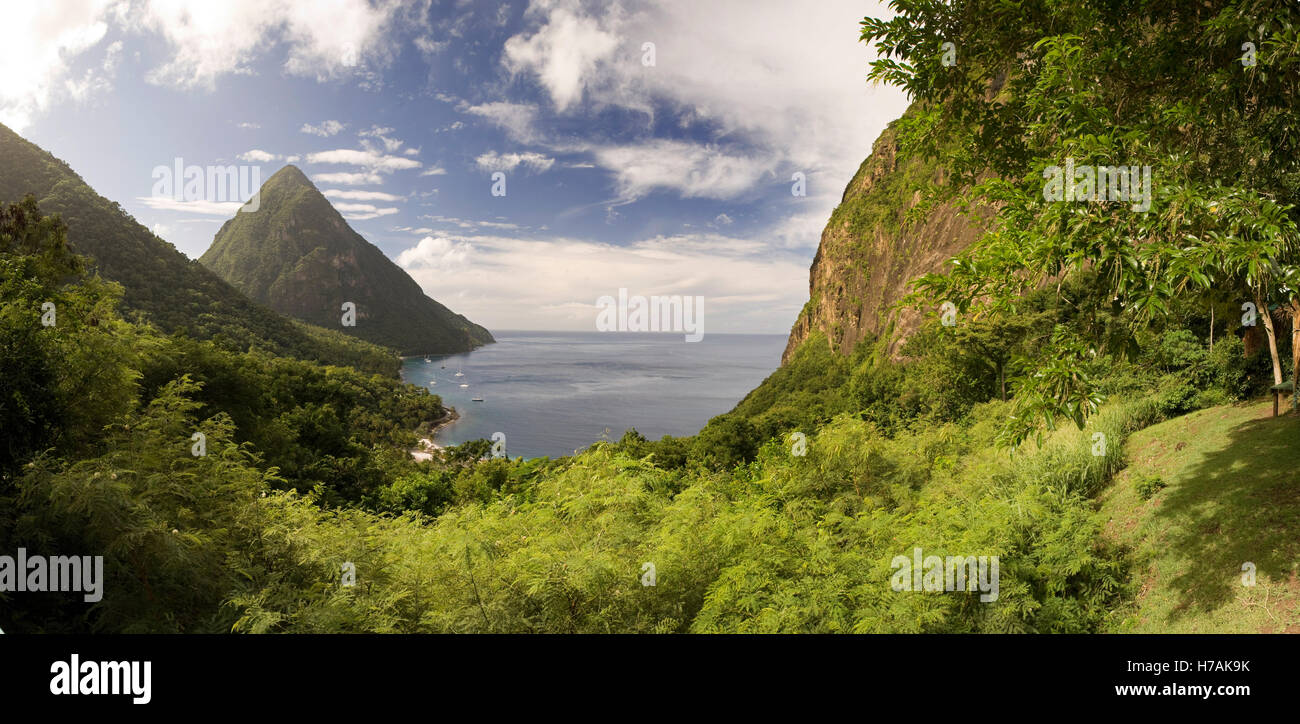 Coastal view of valley and headland, Saint Lucia, Windward Isles, Caribbean Stock Photo
