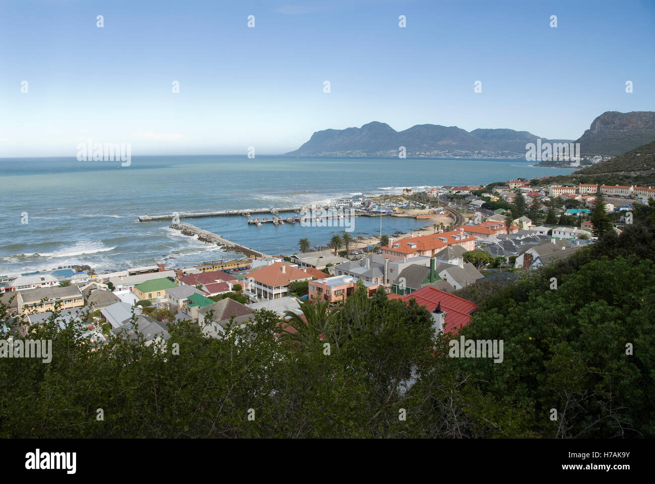 View of Kalk Bay with Cape Point and Simon's Town in the distance Stock Photo