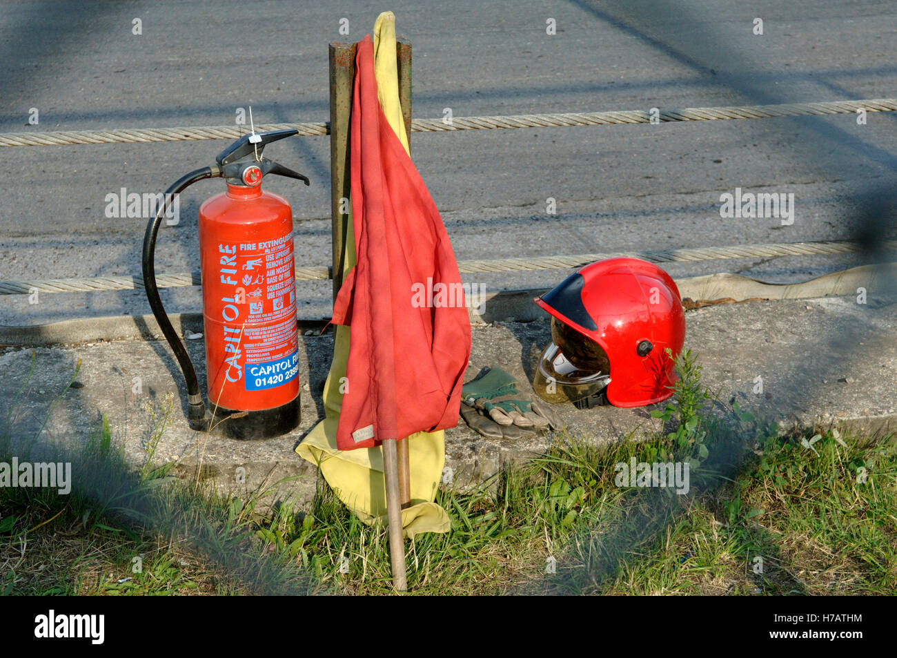 Fire marshall station at motor sport race track Stock Photo Alamy