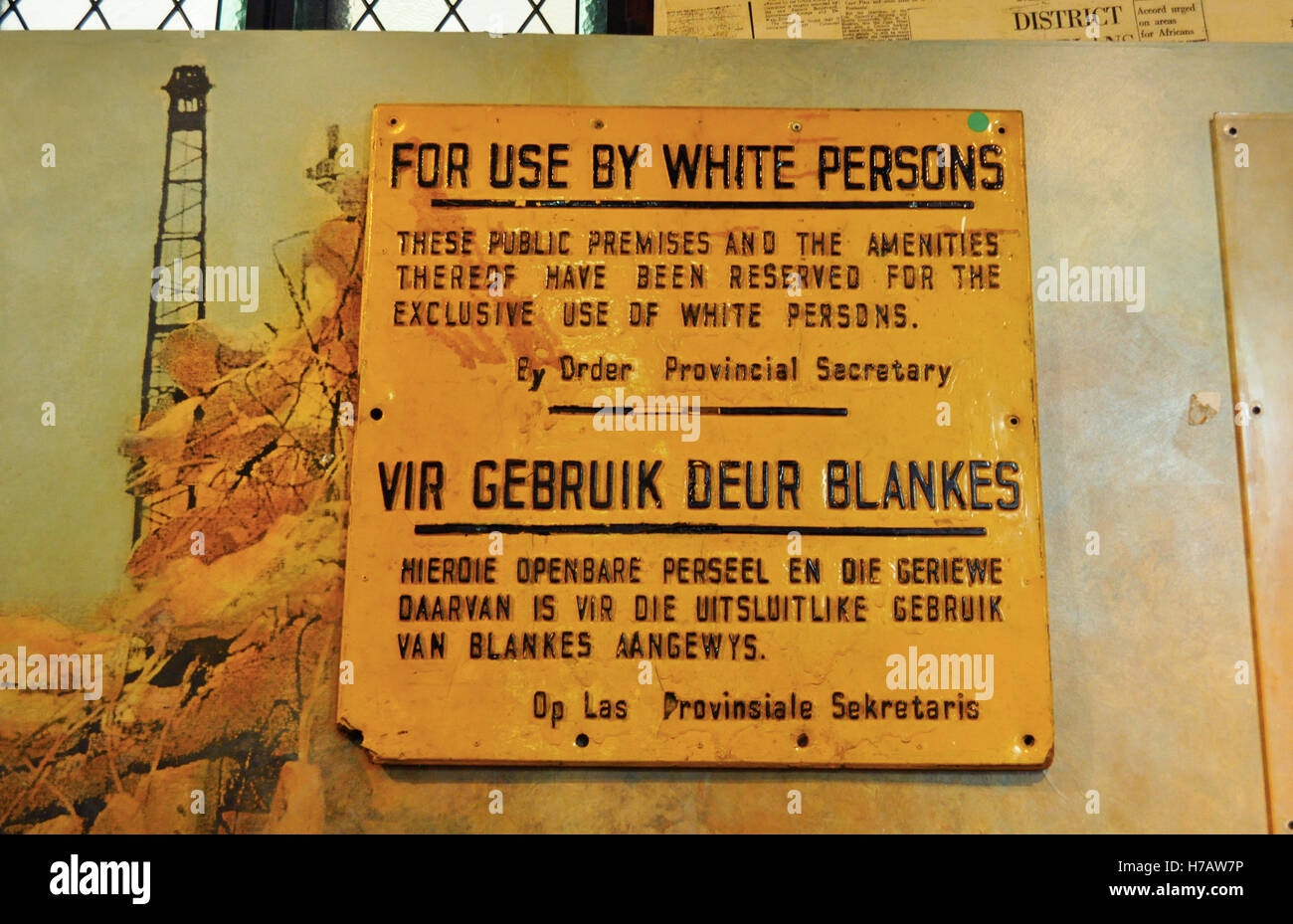 Cape Town, District Six Museum: an old sign For use by white persons used after the forced removal of the District Six inhabitants Stock Photo